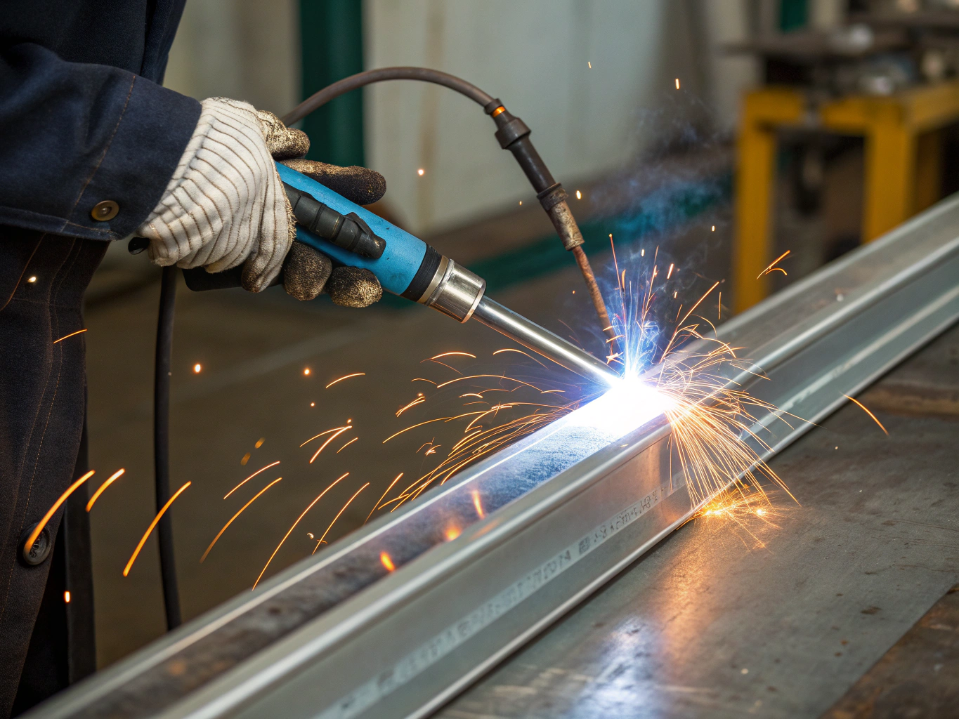 TIG welder laying clean bead on tubular steel frame